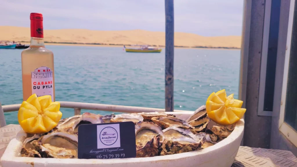 Huîtres vin et citron sur bateau - Arca Ferret balade en bateau - Bassin d'Arcachon
